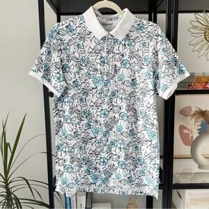 Bonobos Slim Fit White Blue Hawaiian Floral Print Short Sleeve Polo Men’s Medium